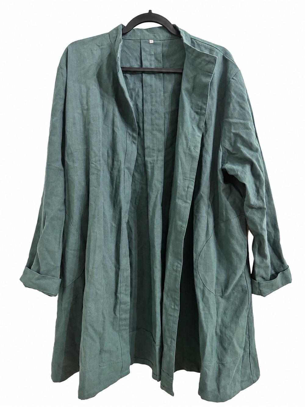 Jingpin Linen Cotton Long Jacket Muted Sage Button Lagenlook Artsy Duster 2XL